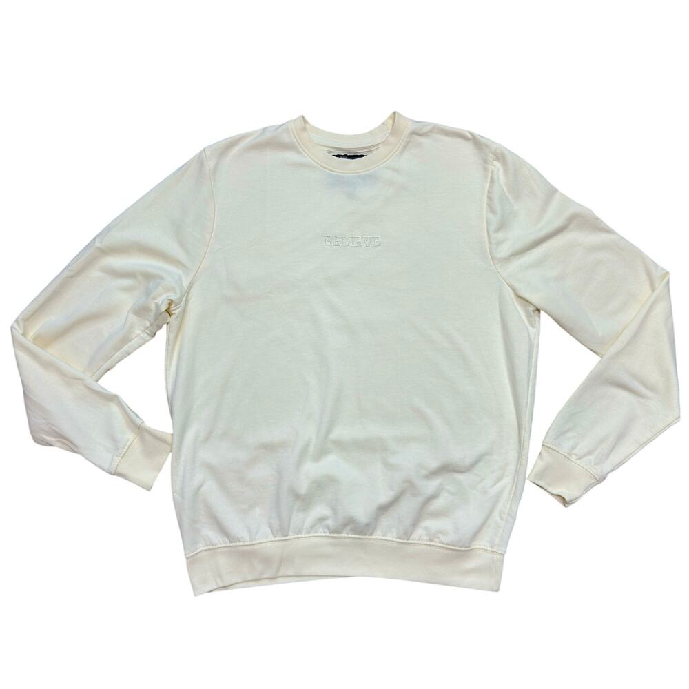 Blind Rooster Crewneck Embroidered Believe Large Minimalist Comfort Sweatshirt
